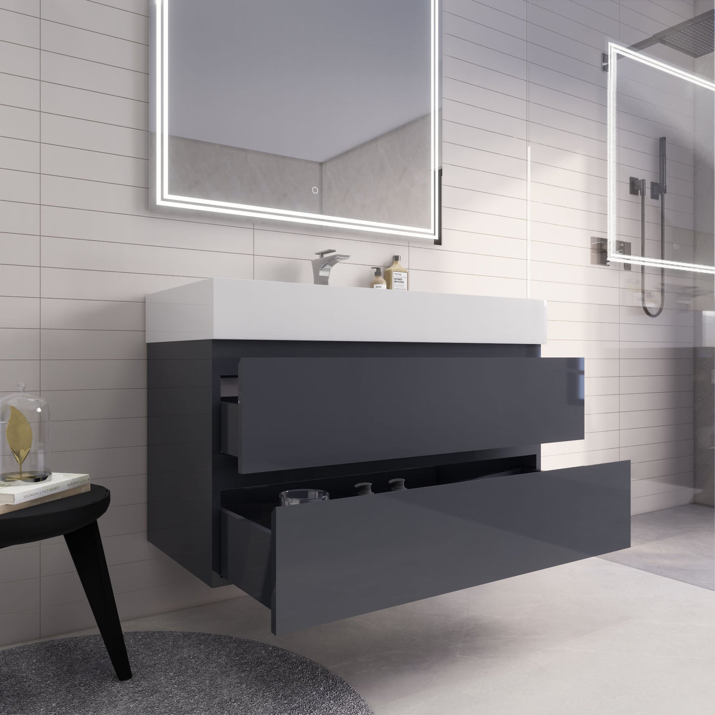 Monterey 42" Glossy Gray Wall Mounted Vanity with Reinforced Acrylic Sink
