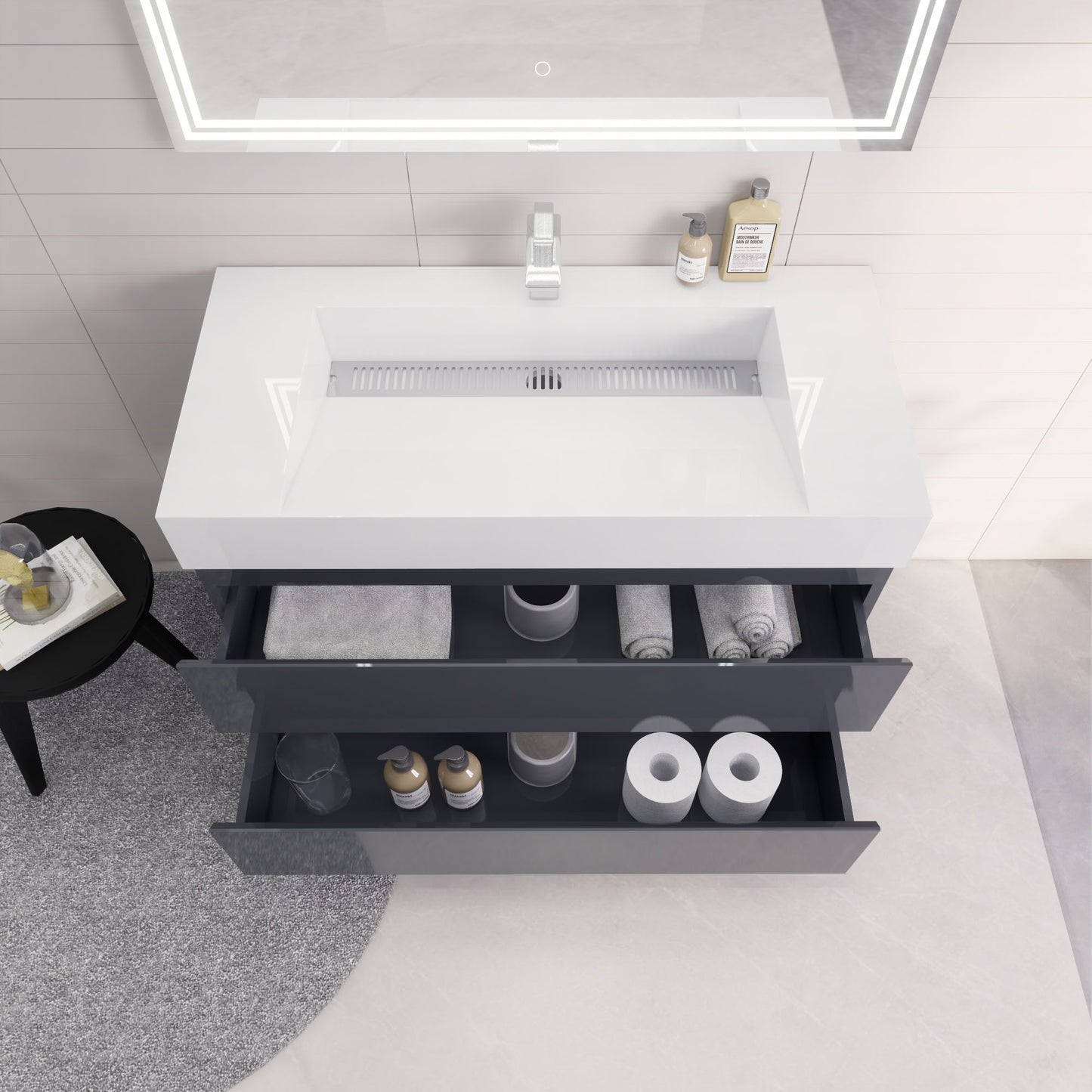 Monterey 42" Glossy Gray Wall Mounted Vanity with Reinforced Acrylic Sink