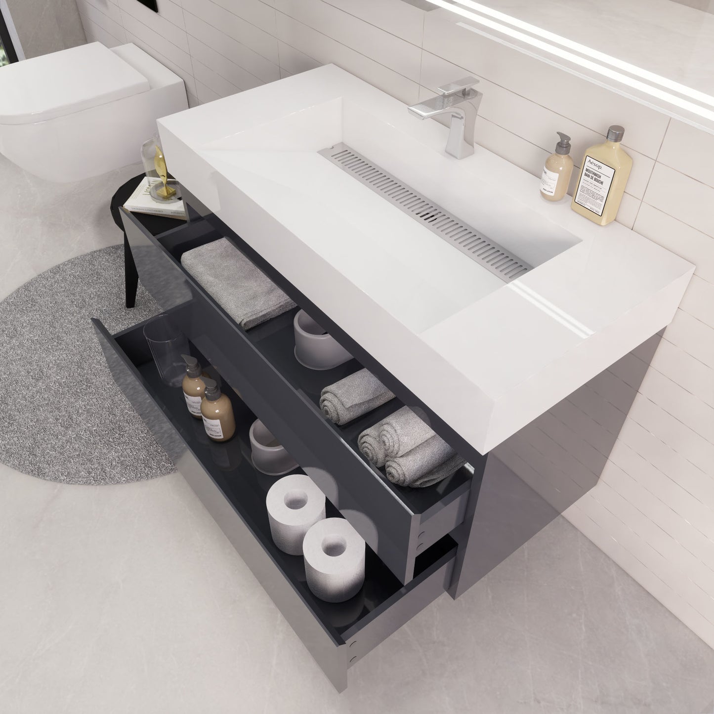 Monterey 42" Glossy Gray Wall Mounted Vanity with Reinforced Acrylic Sink