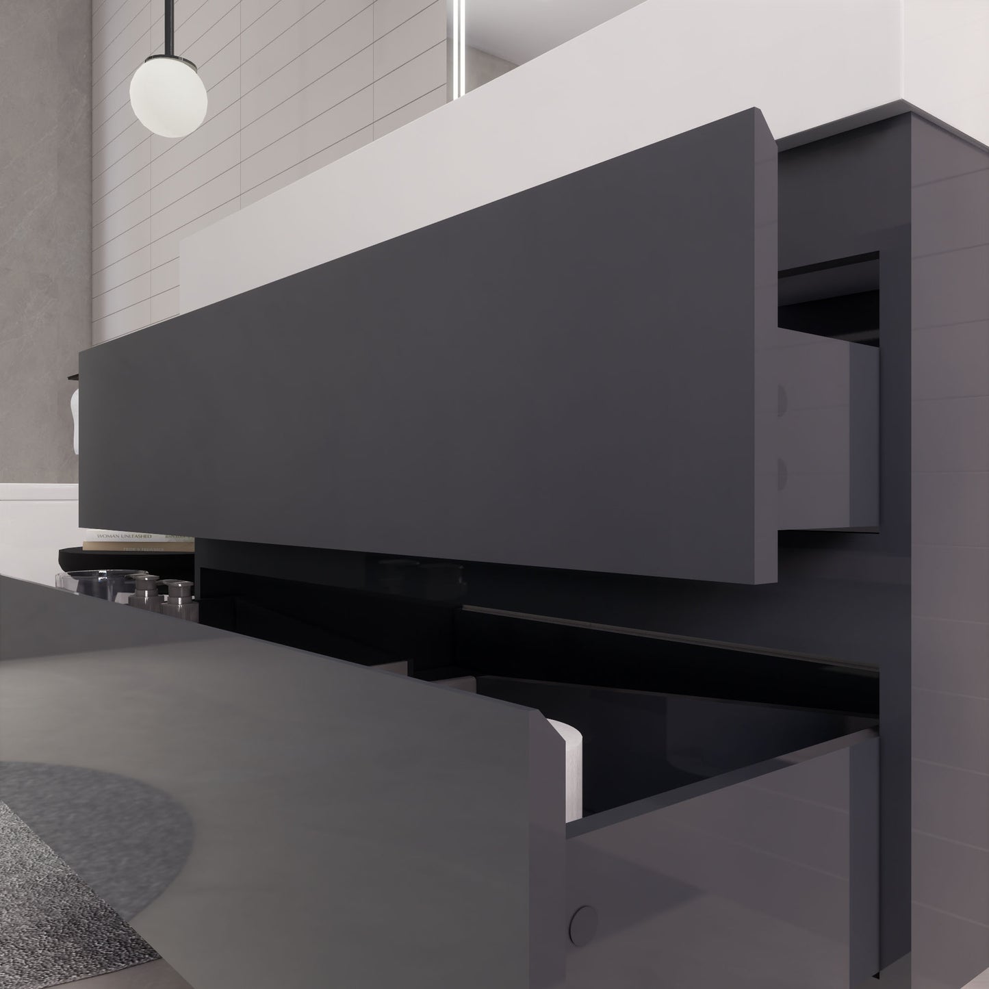 Monterey 42" Glossy Gray Wall Mounted Vanity with Reinforced Acrylic Sink