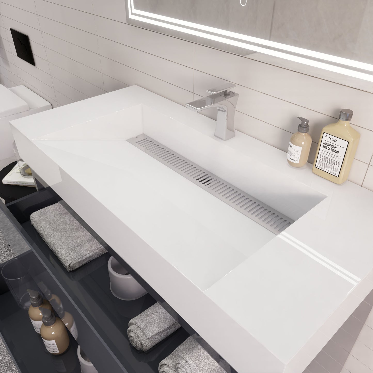 Monterey 42" Glossy Gray Wall Mounted Vanity with Reinforced Acrylic Sink
