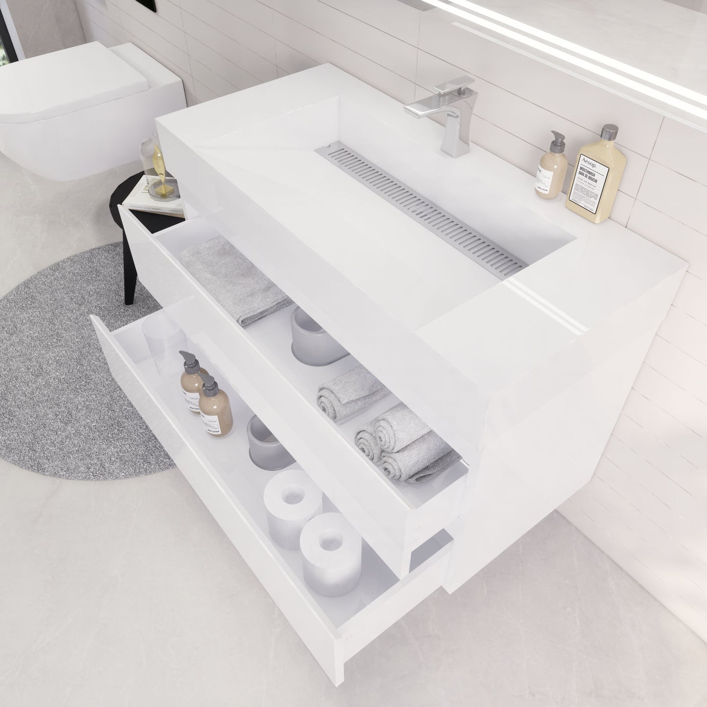 Monterey 42" Glossy White Wall Mounted Vanity with Reinforced Acrylic Sink