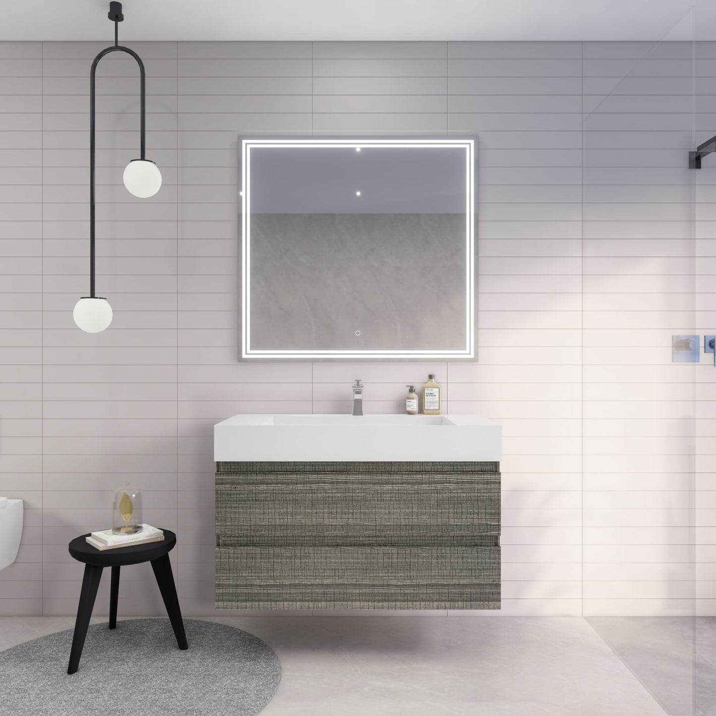 Monterey 42" High Gloss Ash Gray Wall Mounted Vanity with Reinforced Acrylic Sink