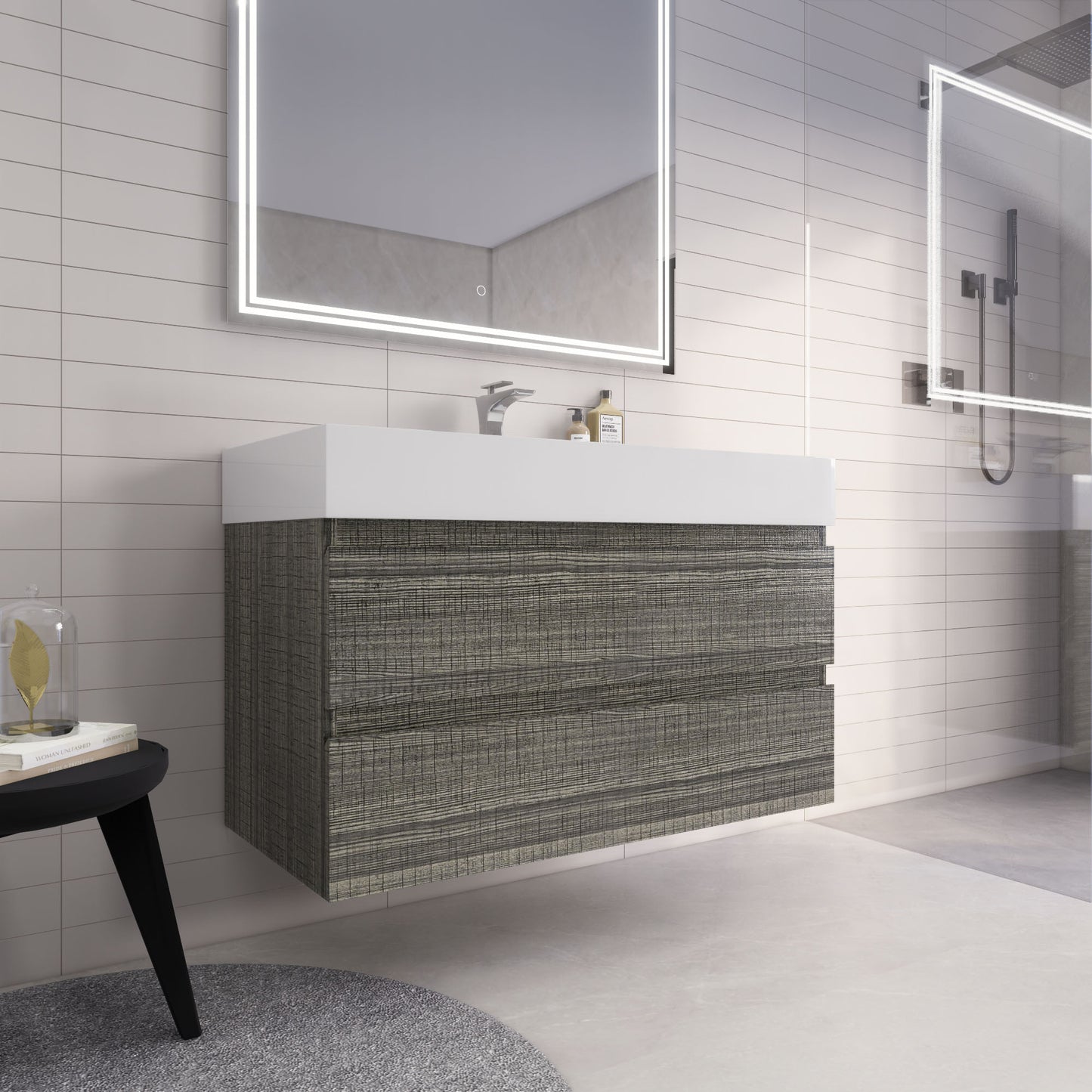 Monterey 42" High Gloss Ash Gray Wall Mounted Vanity with Reinforced Acrylic Sink