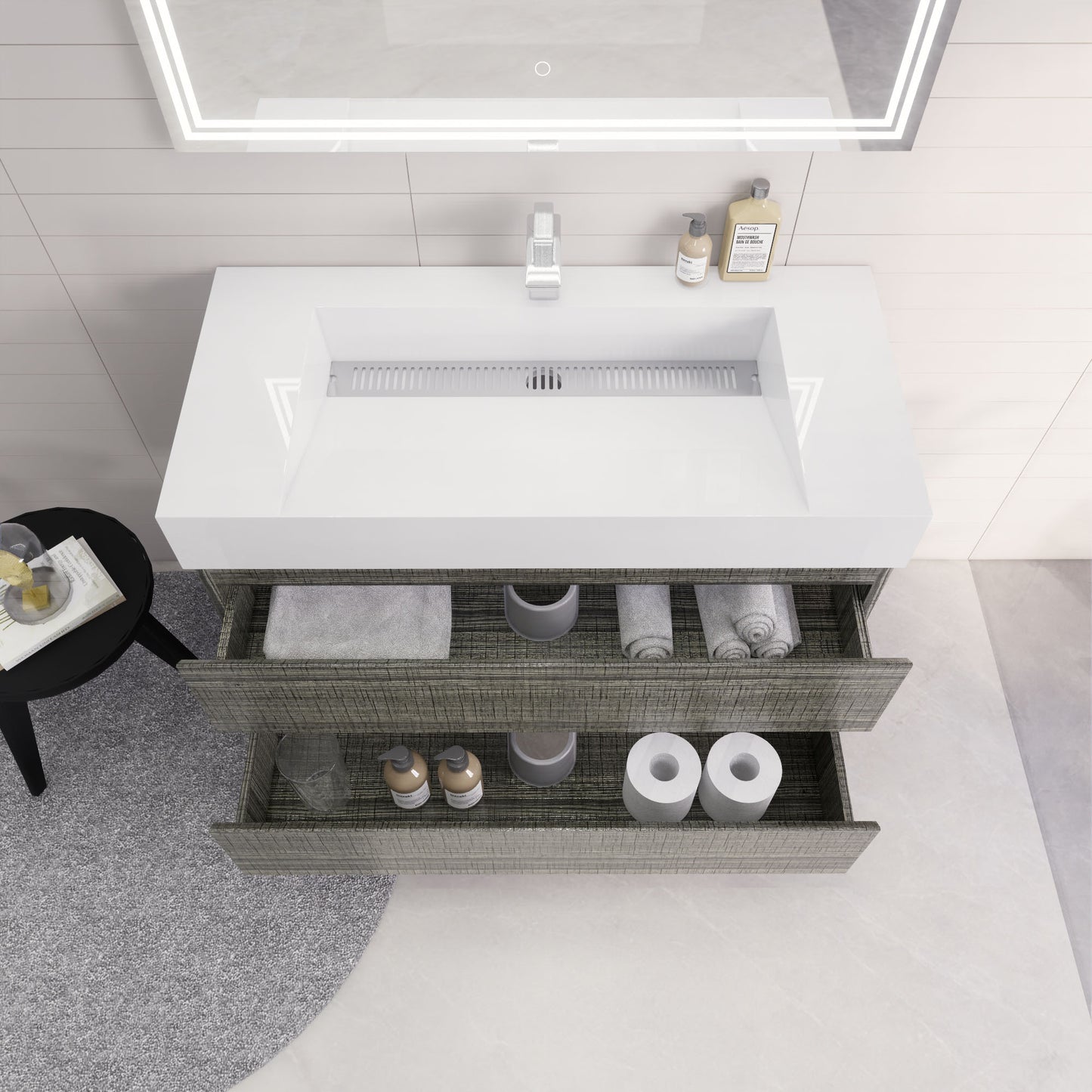 Monterey 42" High Gloss Ash Gray Wall Mounted Vanity with Reinforced Acrylic Sink