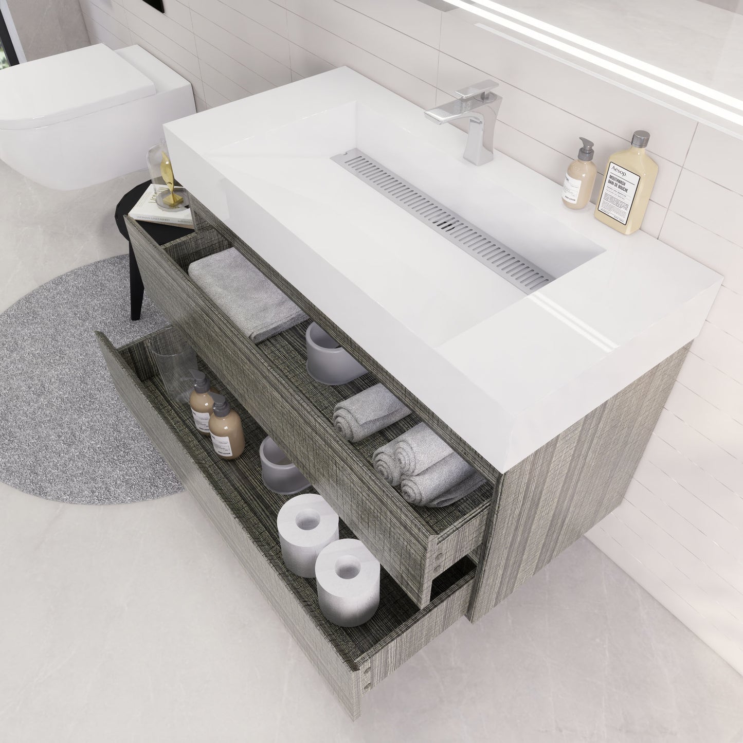 Monterey 42" High Gloss Ash Gray Wall Mounted Vanity with Reinforced Acrylic Sink