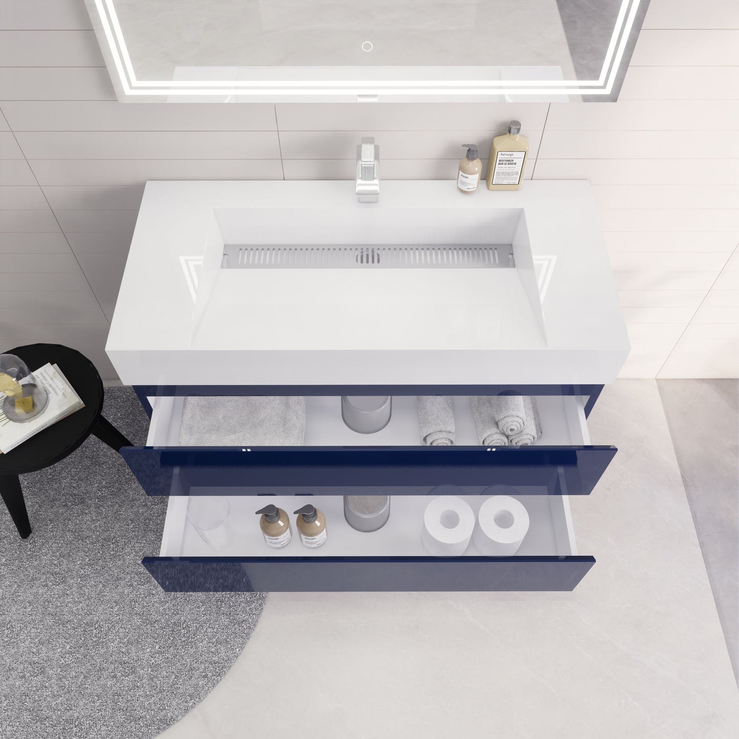Monterey 42" Night Blue Wall Mounted Vanity with Reinforced Acrylic Sink