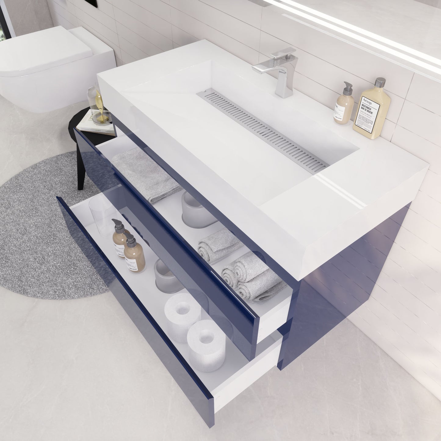 Monterey 42" Night Blue Wall Mounted Vanity with Reinforced Acrylic Sink