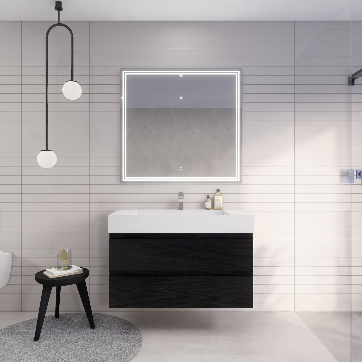 Monterey 42" Rich Black Wall Mounted Vanity with Reinforced Acrylic Sink