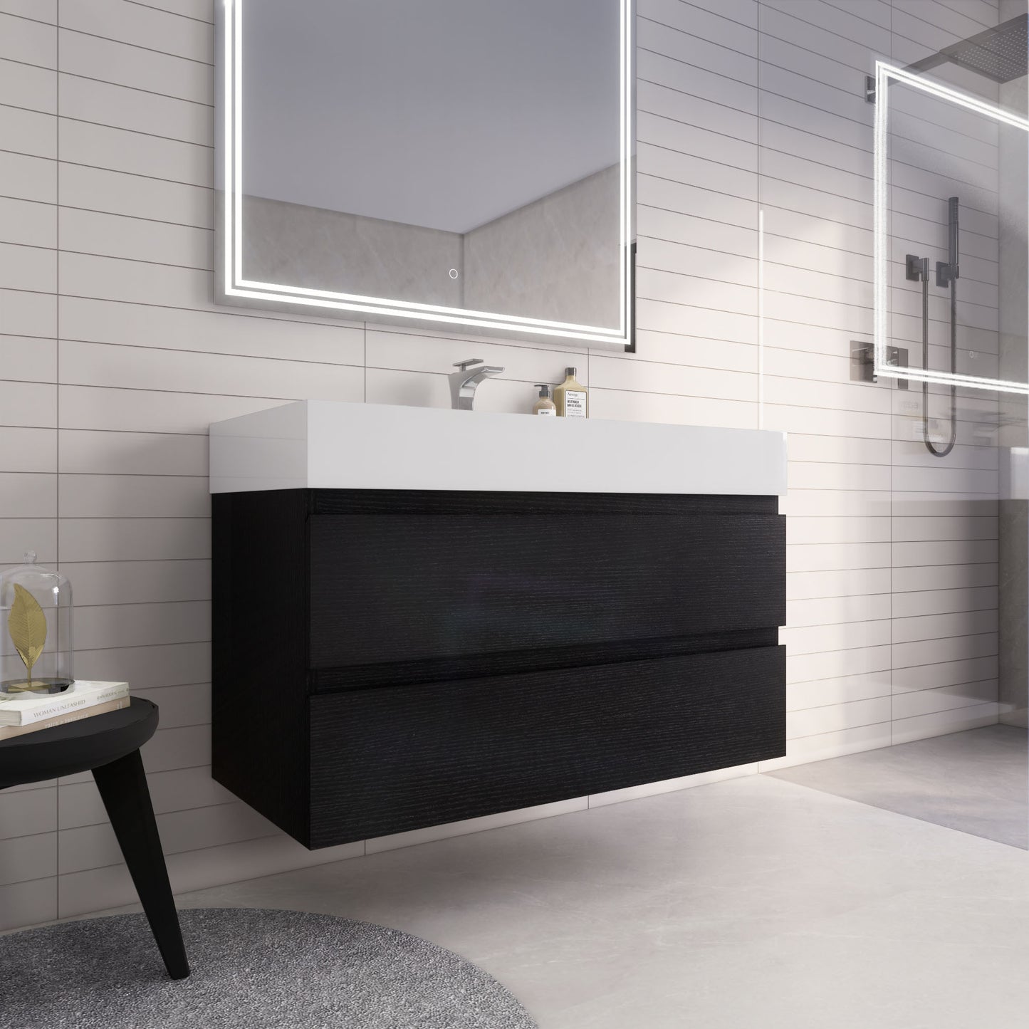 Monterey 42" Rich Black Wall Mounted Vanity with Reinforced Acrylic Sink