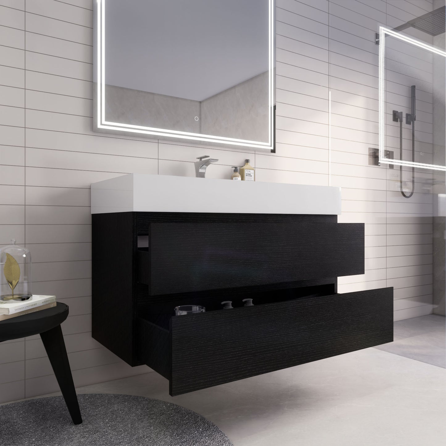Monterey 42" Rich Black Wall Mounted Vanity with Reinforced Acrylic Sink