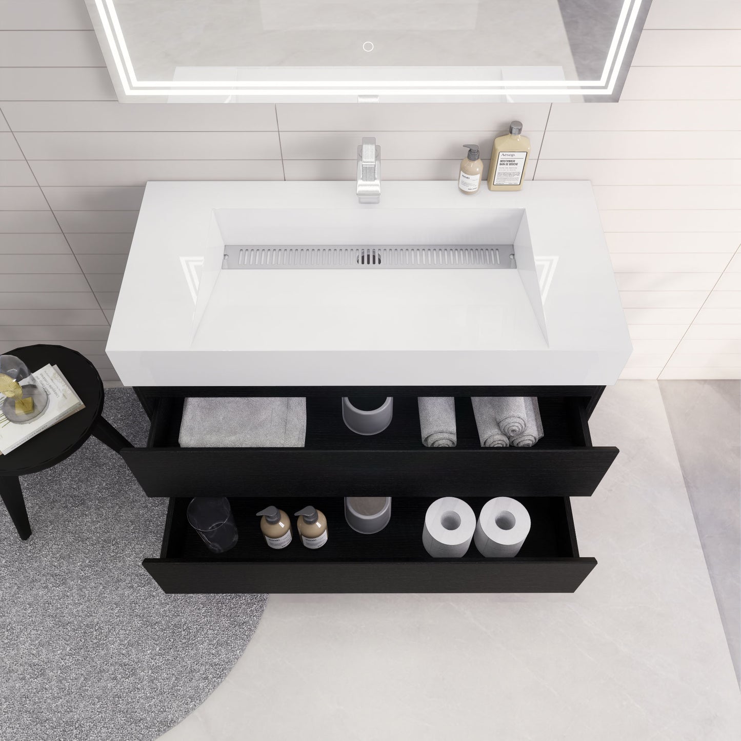 Monterey 42" Rich Black Wall Mounted Vanity with Reinforced Acrylic Sink