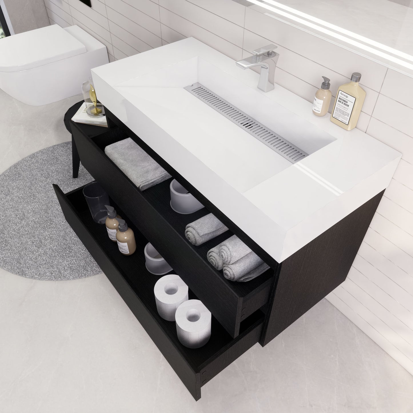 Monterey 42" Rich Black Wall Mounted Vanity with Reinforced Acrylic Sink