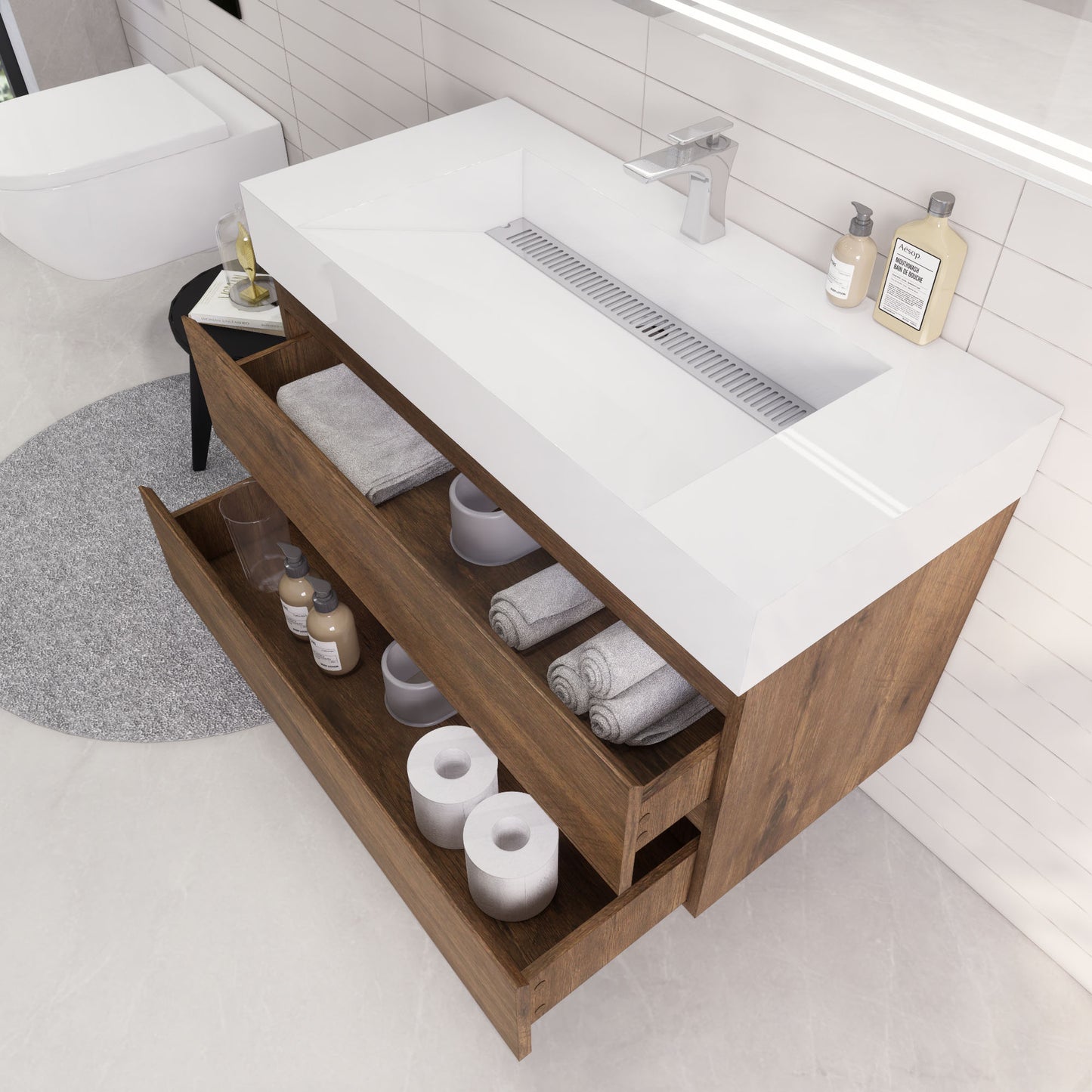 Monterey 42" Rosewood Wall Mounted Vanity with Reinforced Acrylic Sink