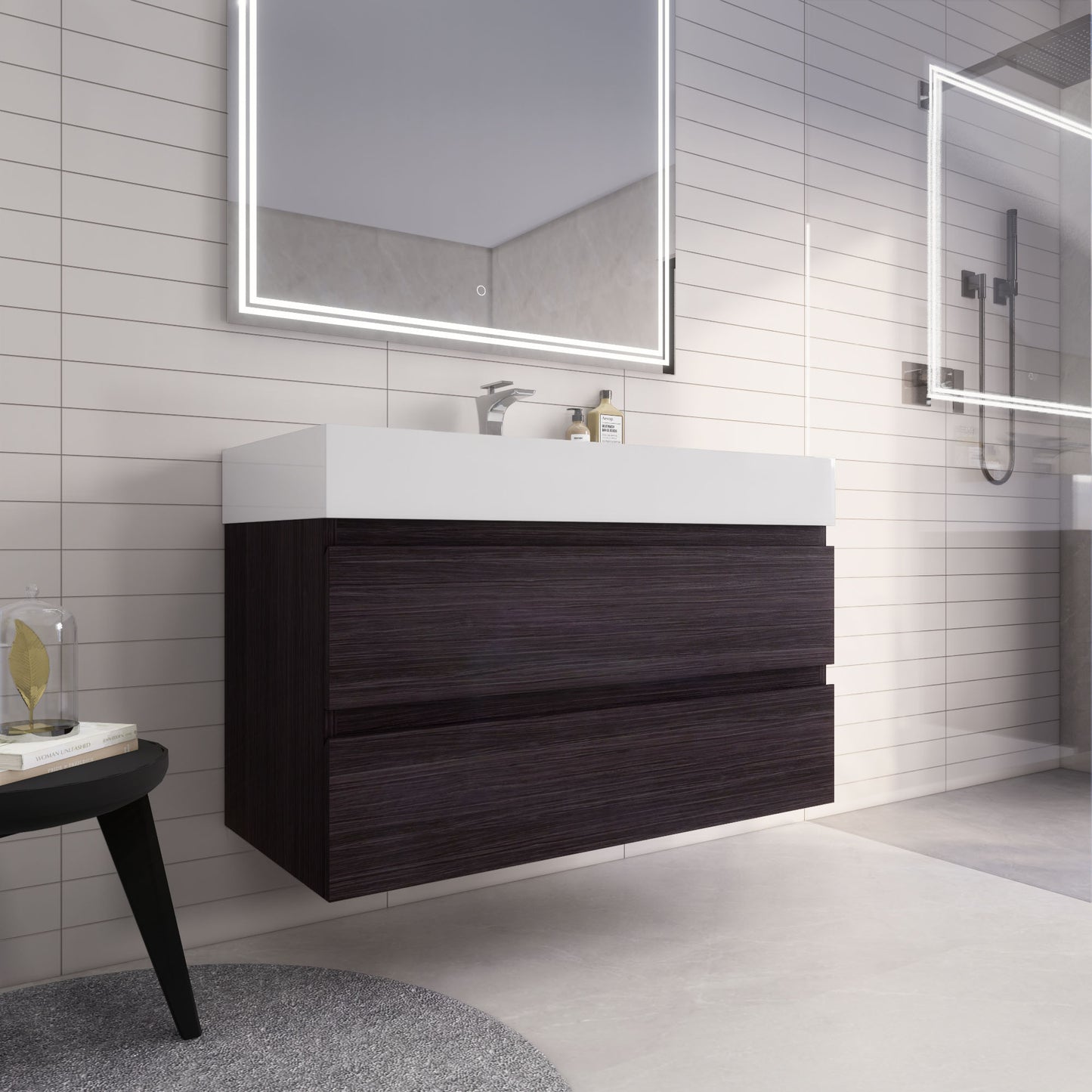 Monterey 42" Dark Gray Oak Wall Mounted Vanity with Reinforced Acrylic Sink