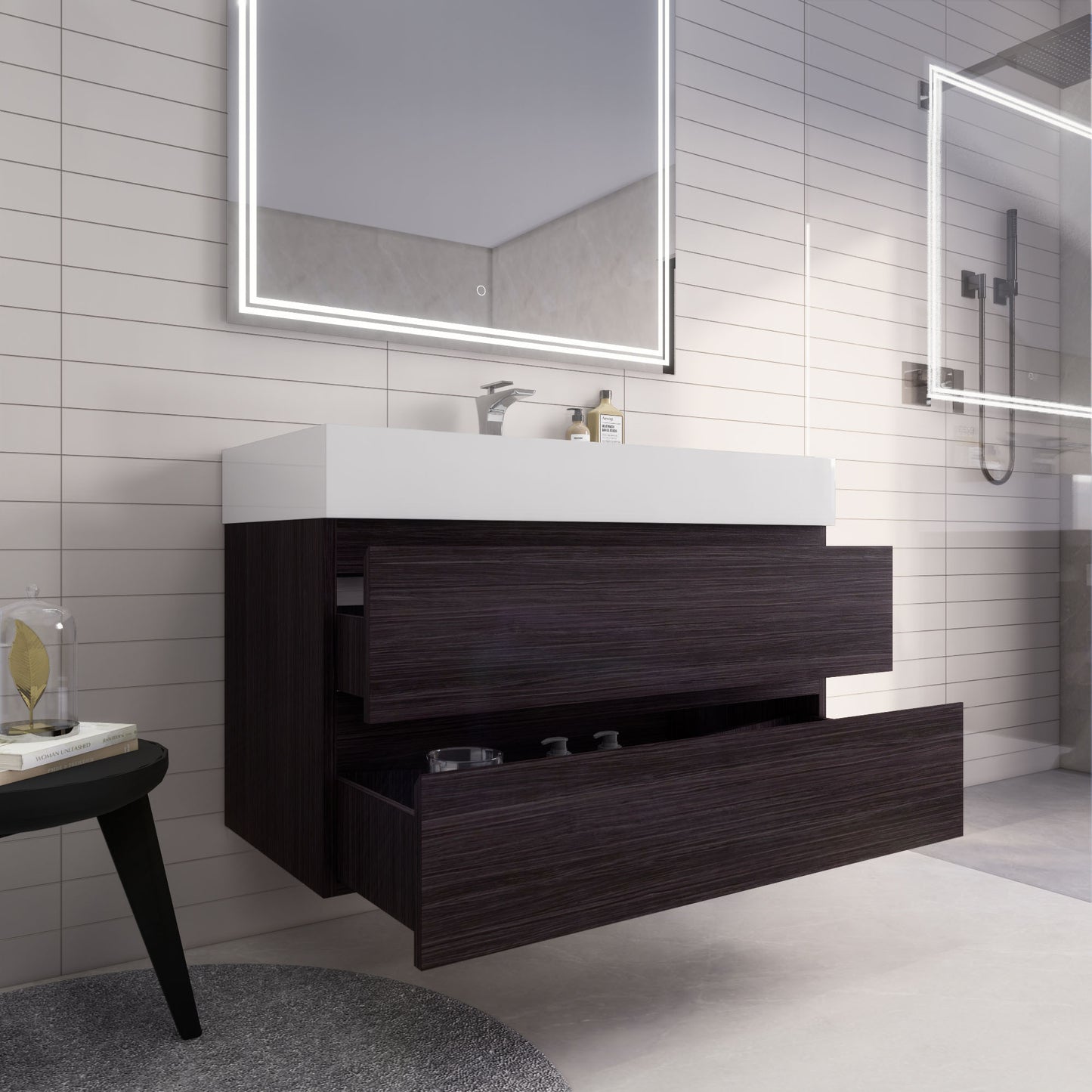 Monterey 42" Dark Gray Oak Wall Mounted Vanity with Reinforced Acrylic Sink