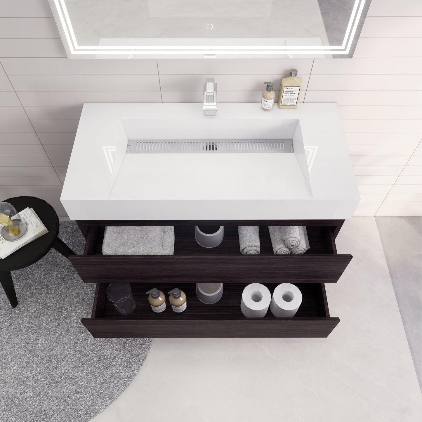 Monterey 42" Dark Gray Oak Wall Mounted Vanity with Reinforced Acrylic Sink