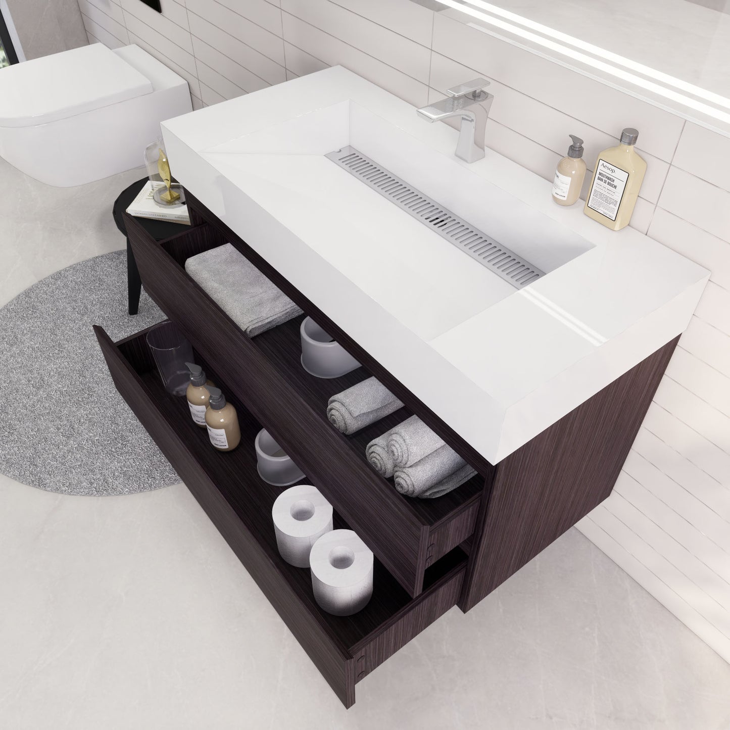 Monterey 42" Dark Gray Oak Wall Mounted Vanity with Reinforced Acrylic Sink