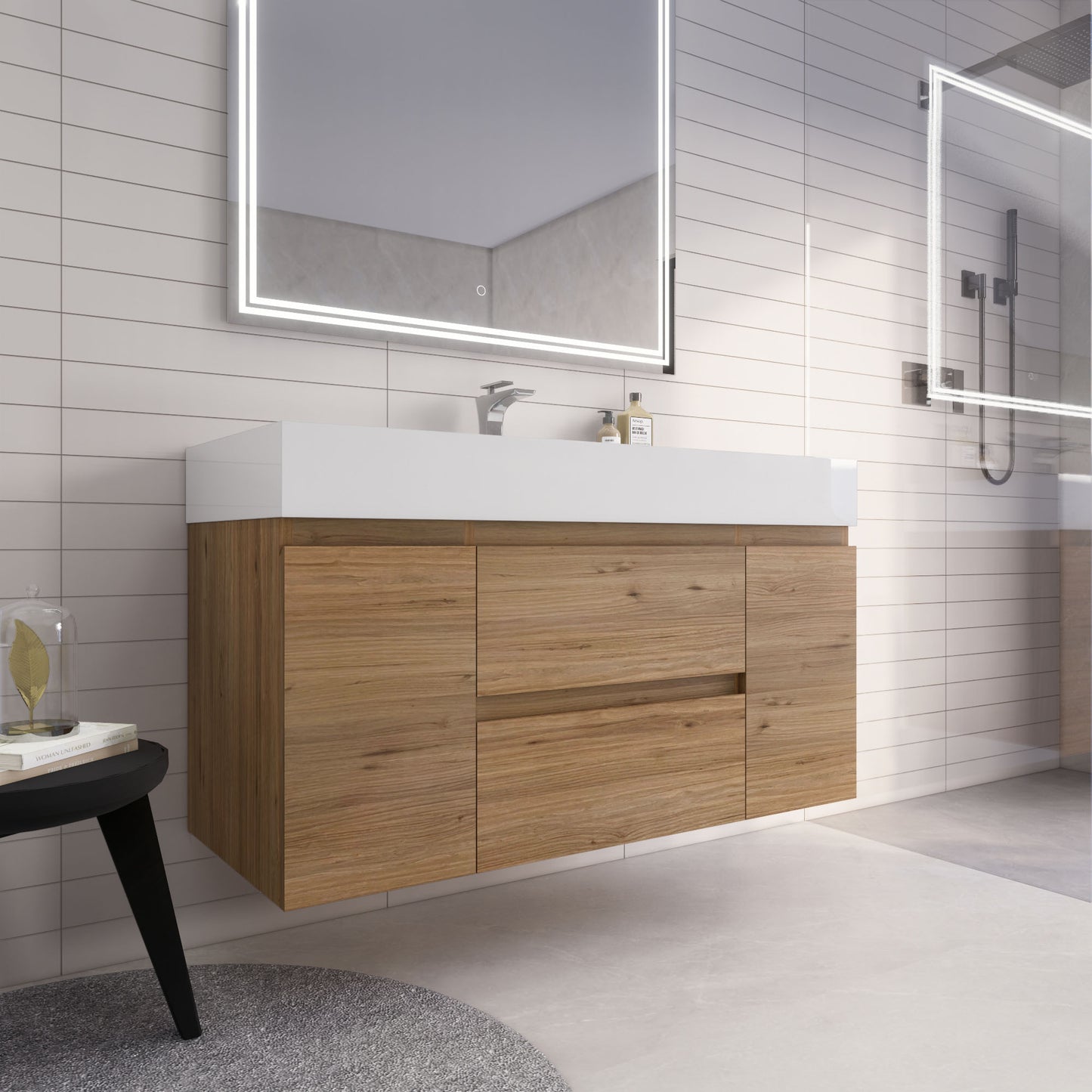 Monterey 48" Natural Oak Wall Mounted Vanity with Reinforced Acrylic Sink