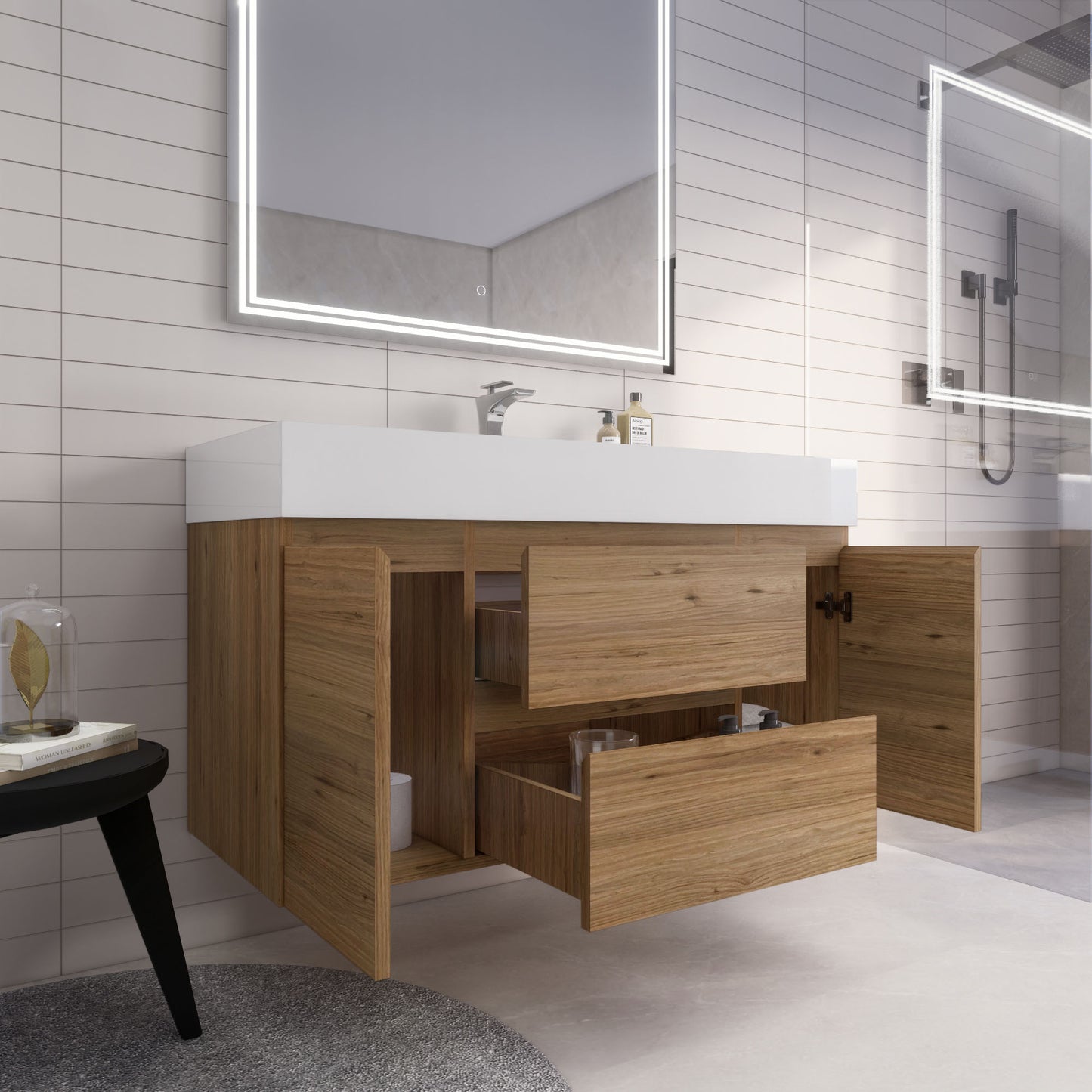 Monterey 48" Natural Oak Wall Mounted Vanity with Reinforced Acrylic Sink