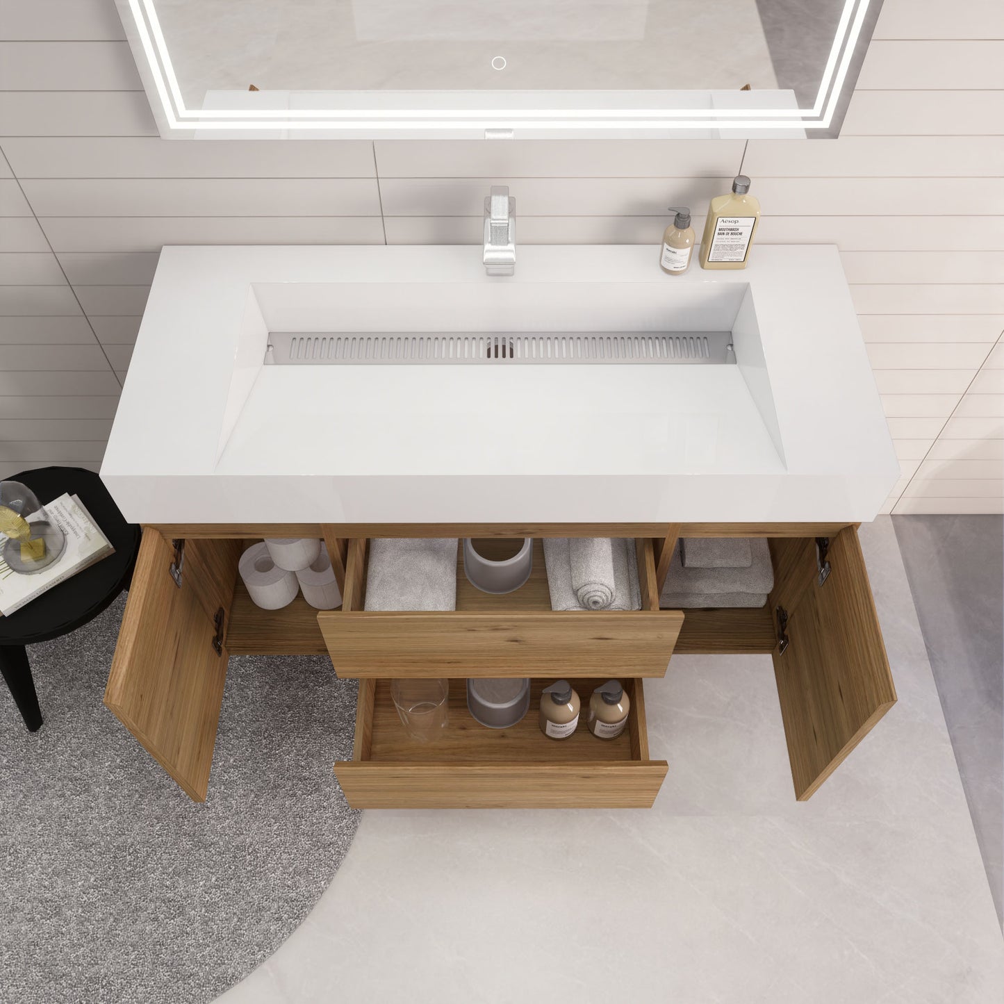 Monterey 48" Natural Oak Wall Mounted Vanity with Reinforced Acrylic Sink