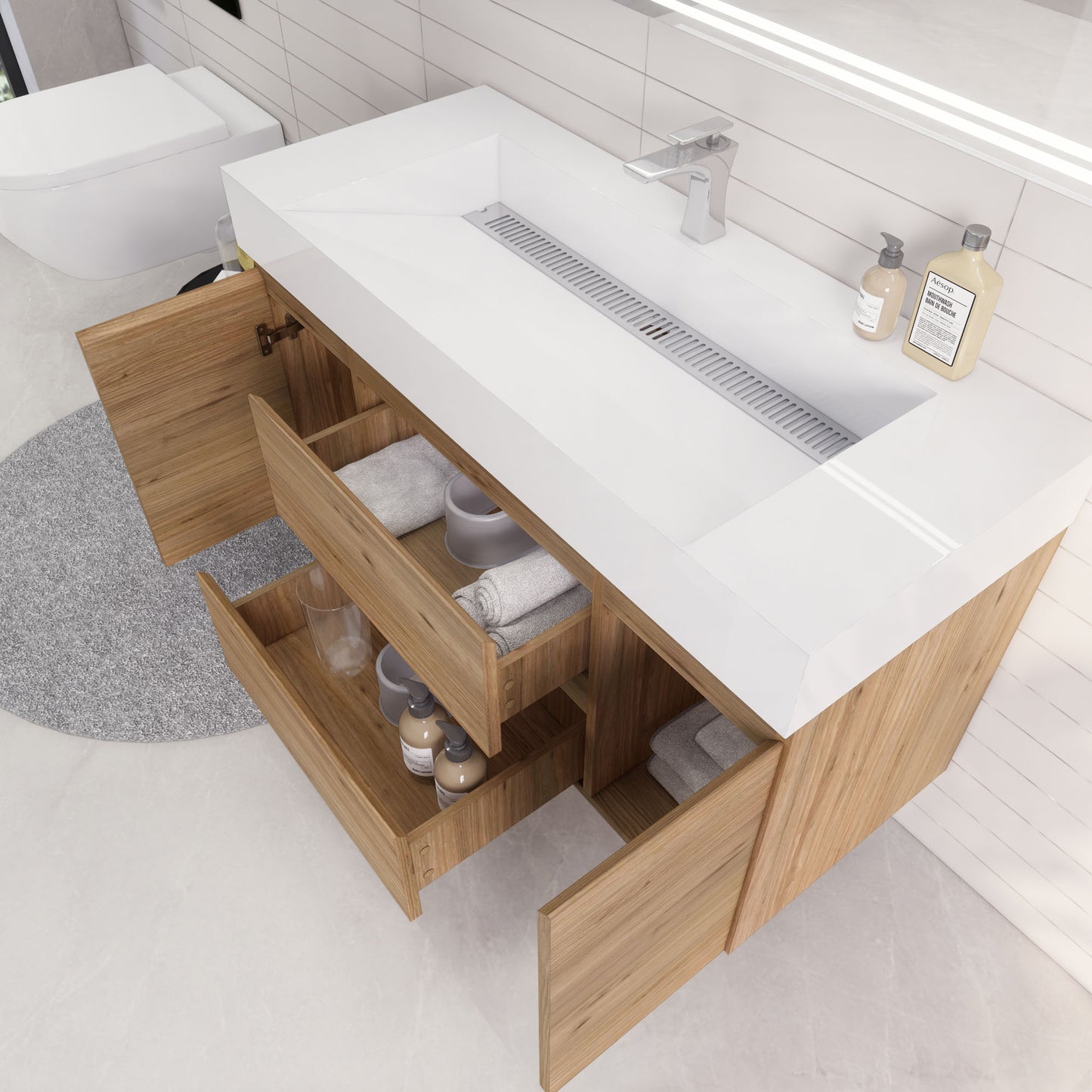 Monterey 48" Natural Oak Wall Mounted Vanity with Reinforced Acrylic Sink