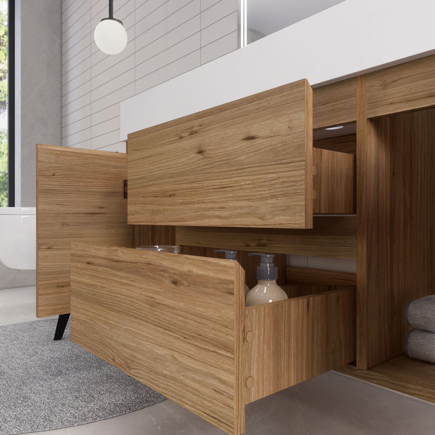 Monterey 48" Natural Oak Wall Mounted Vanity with Reinforced Acrylic Sink
