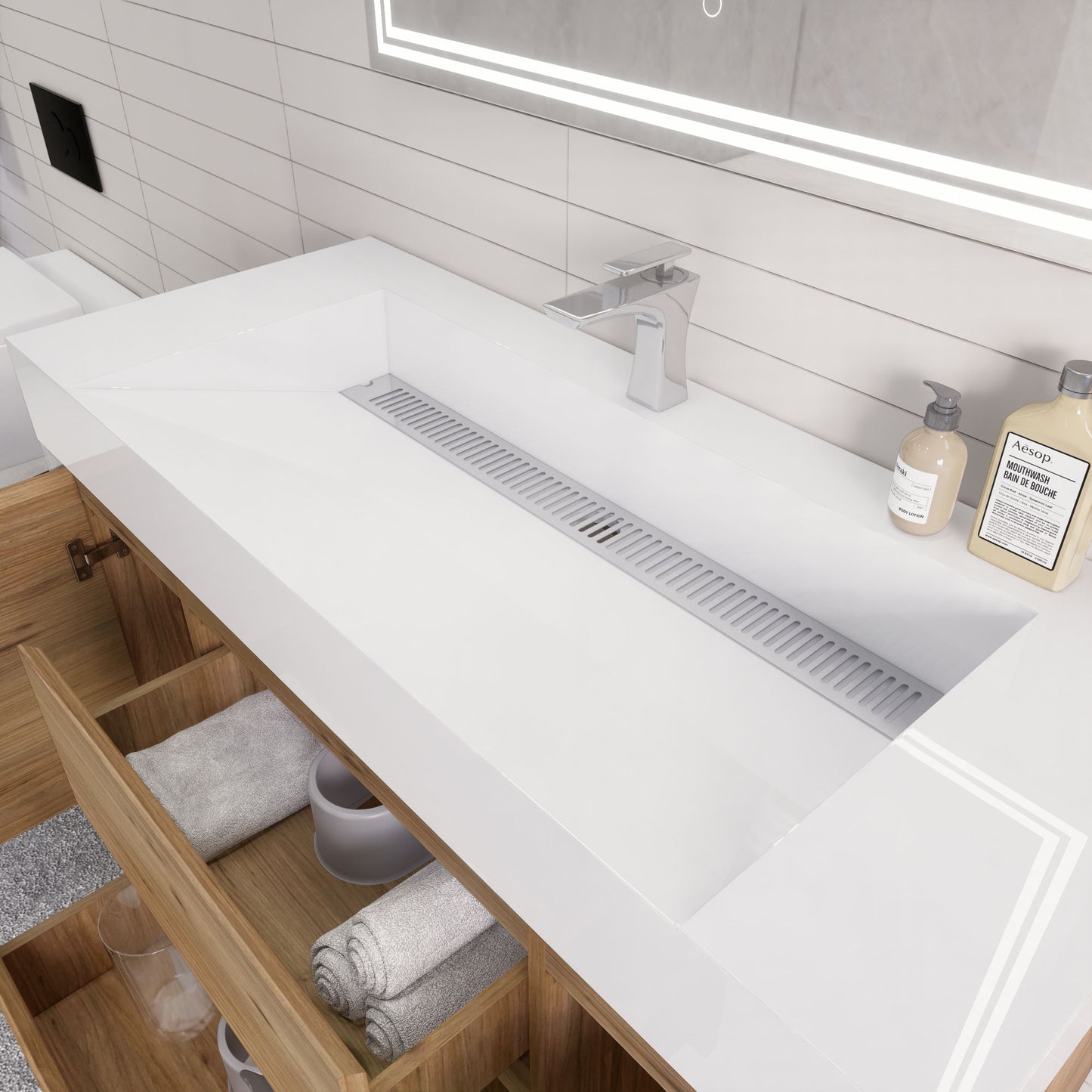 Monterey 48" Natural Oak Wall Mounted Vanity with Reinforced Acrylic Sink