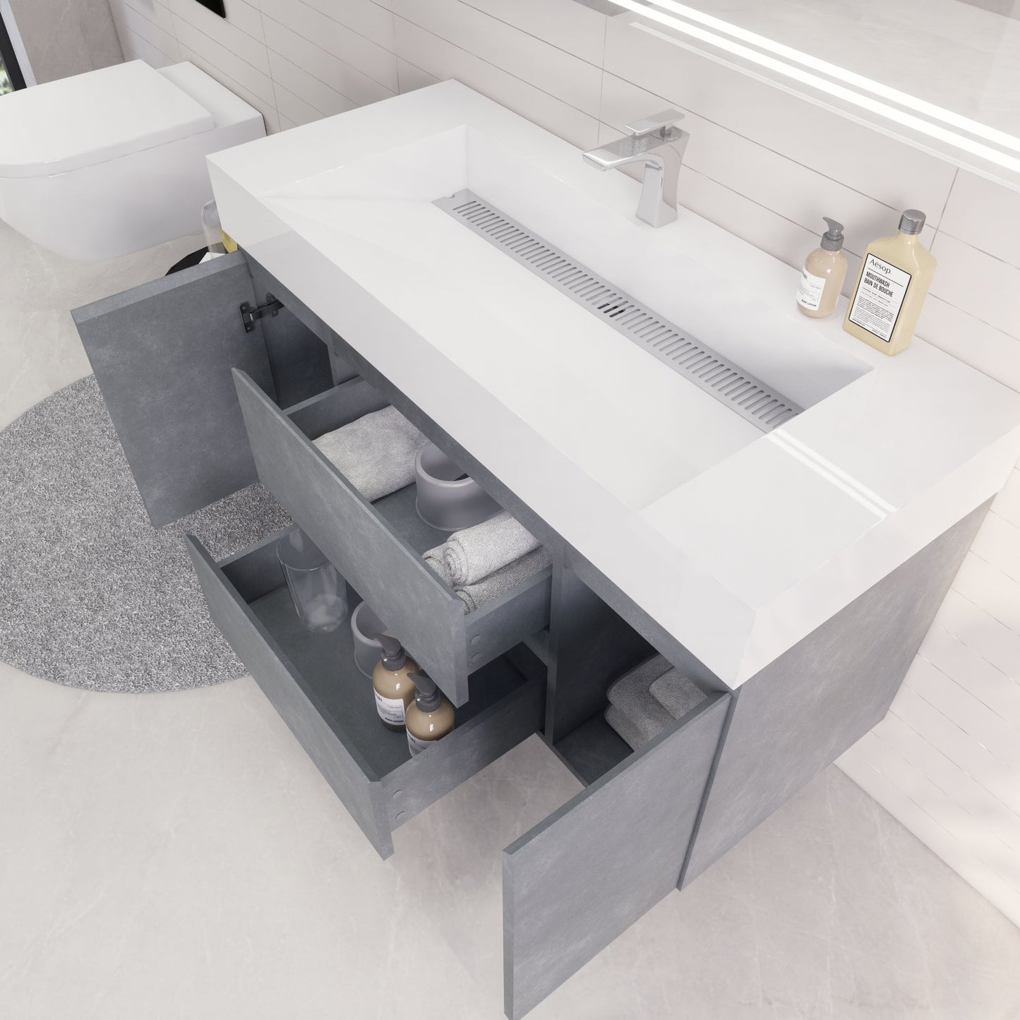 Monterey 48" Cement Gray Wall Mounted Vanity with Reinforced Acrylic Sink