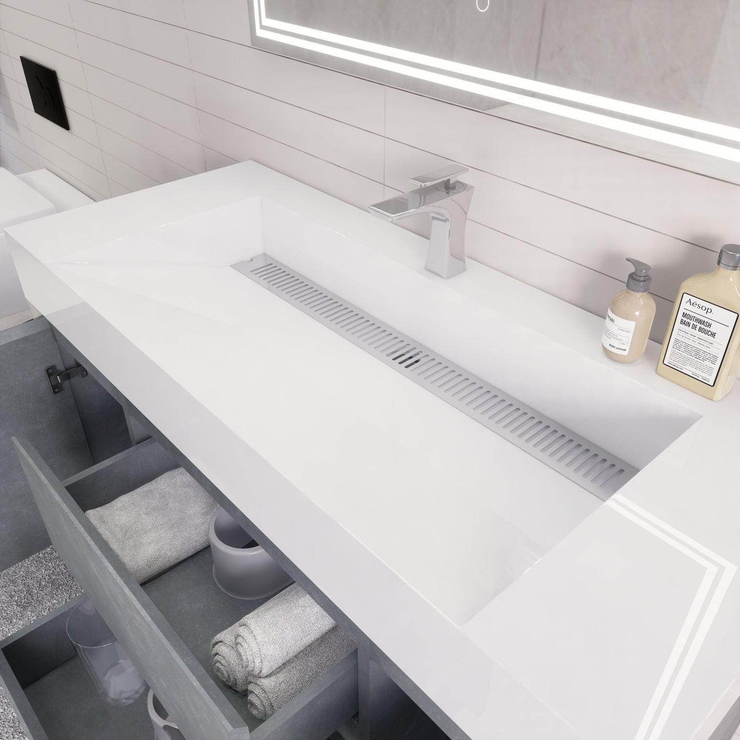 Monterey 48" Cement Gray Wall Mounted Vanity with Reinforced Acrylic Sink