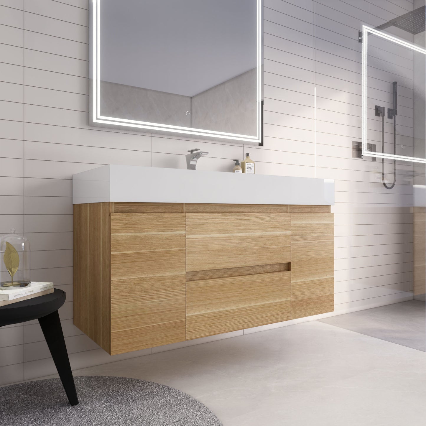 Monterey 48" White Oak Wall Mounted Vanity with Reinforced Acrylic Sink