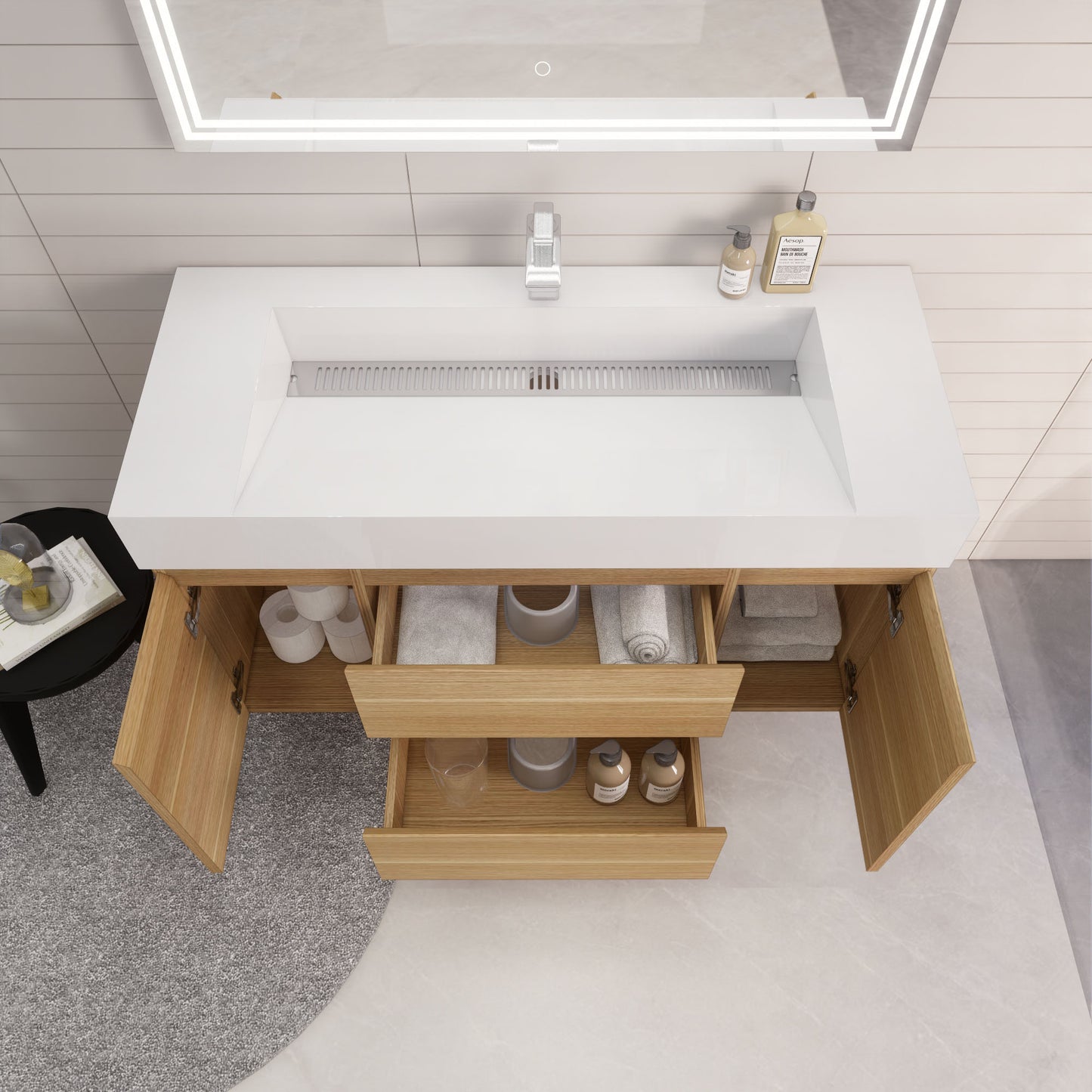 Monterey 48" White Oak Wall Mounted Vanity with Reinforced Acrylic Sink