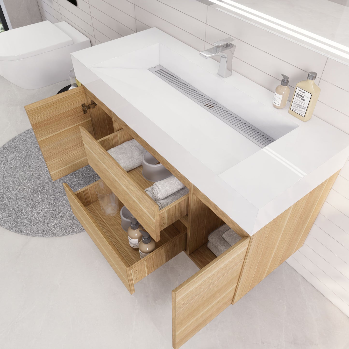 Monterey 48" White Oak Wall Mounted Vanity with Reinforced Acrylic Sink