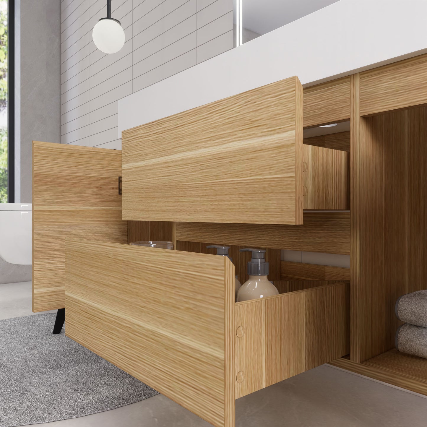 Monterey 48" White Oak Wall Mounted Vanity with Reinforced Acrylic Sink