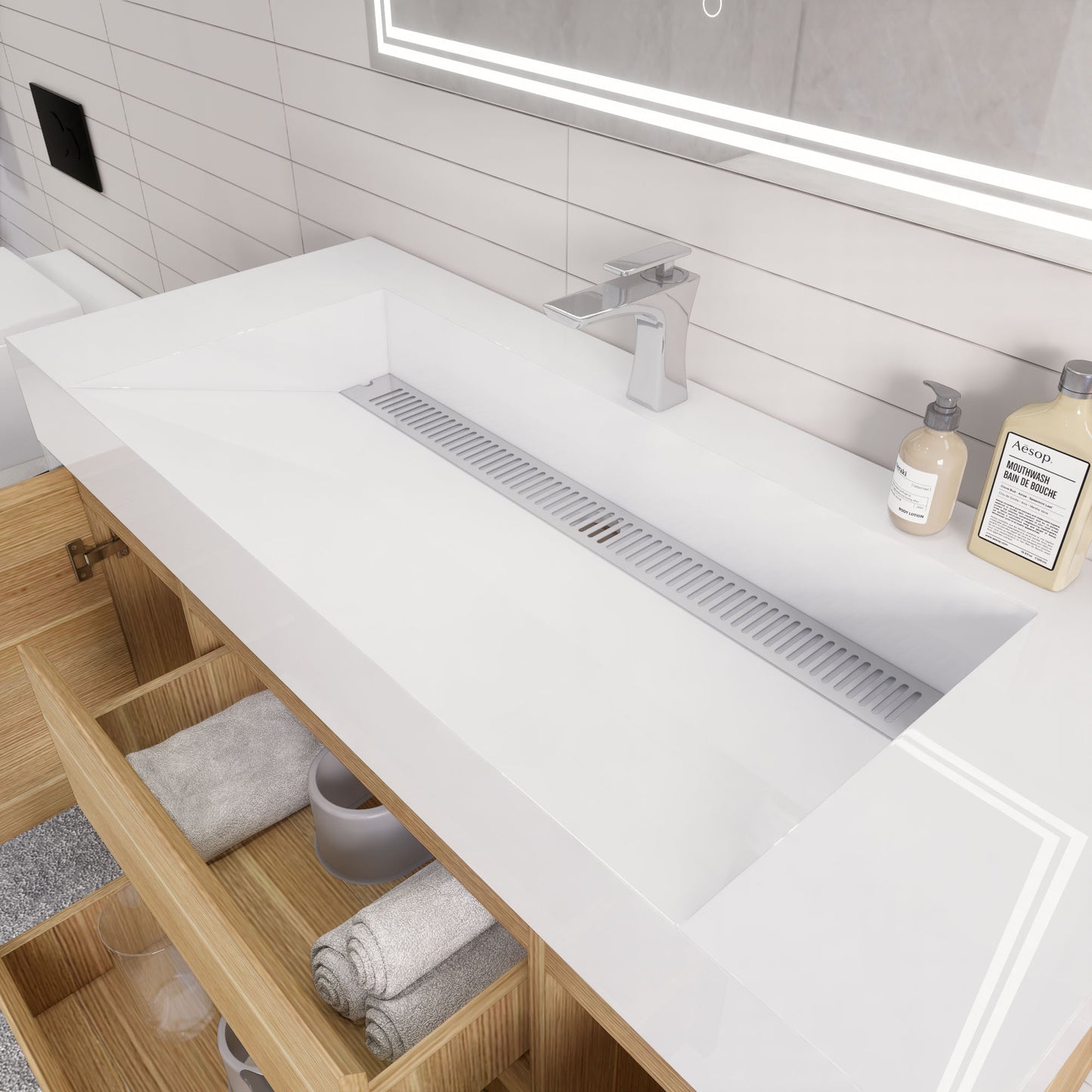 Monterey 48" White Oak Wall Mounted Vanity with Reinforced Acrylic Sink