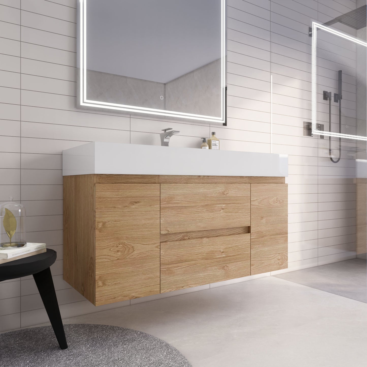 Monterey 48" New England Oak Wall Mounted Vanity with Reinforced Acrylic Sink