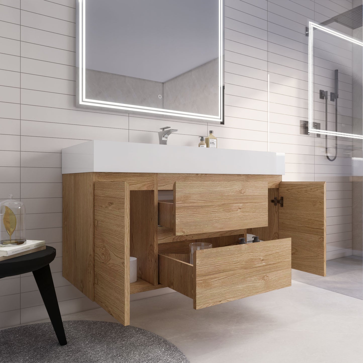 Monterey 48" New England Oak Wall Mounted Vanity with Reinforced Acrylic Sink