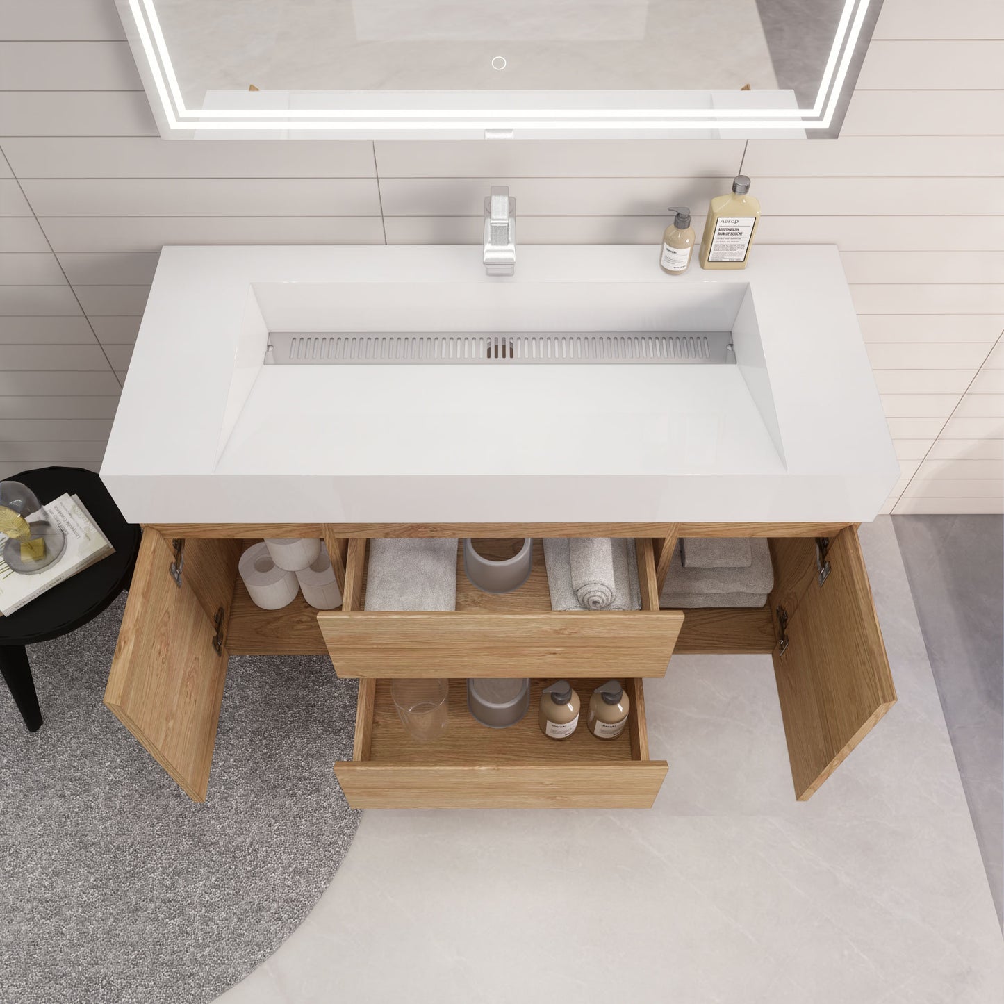 Monterey 48" New England Oak Wall Mounted Vanity with Reinforced Acrylic Sink
