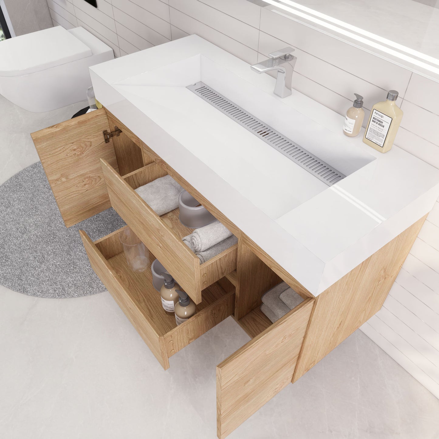 Monterey 48" New England Oak Wall Mounted Vanity with Reinforced Acrylic Sink