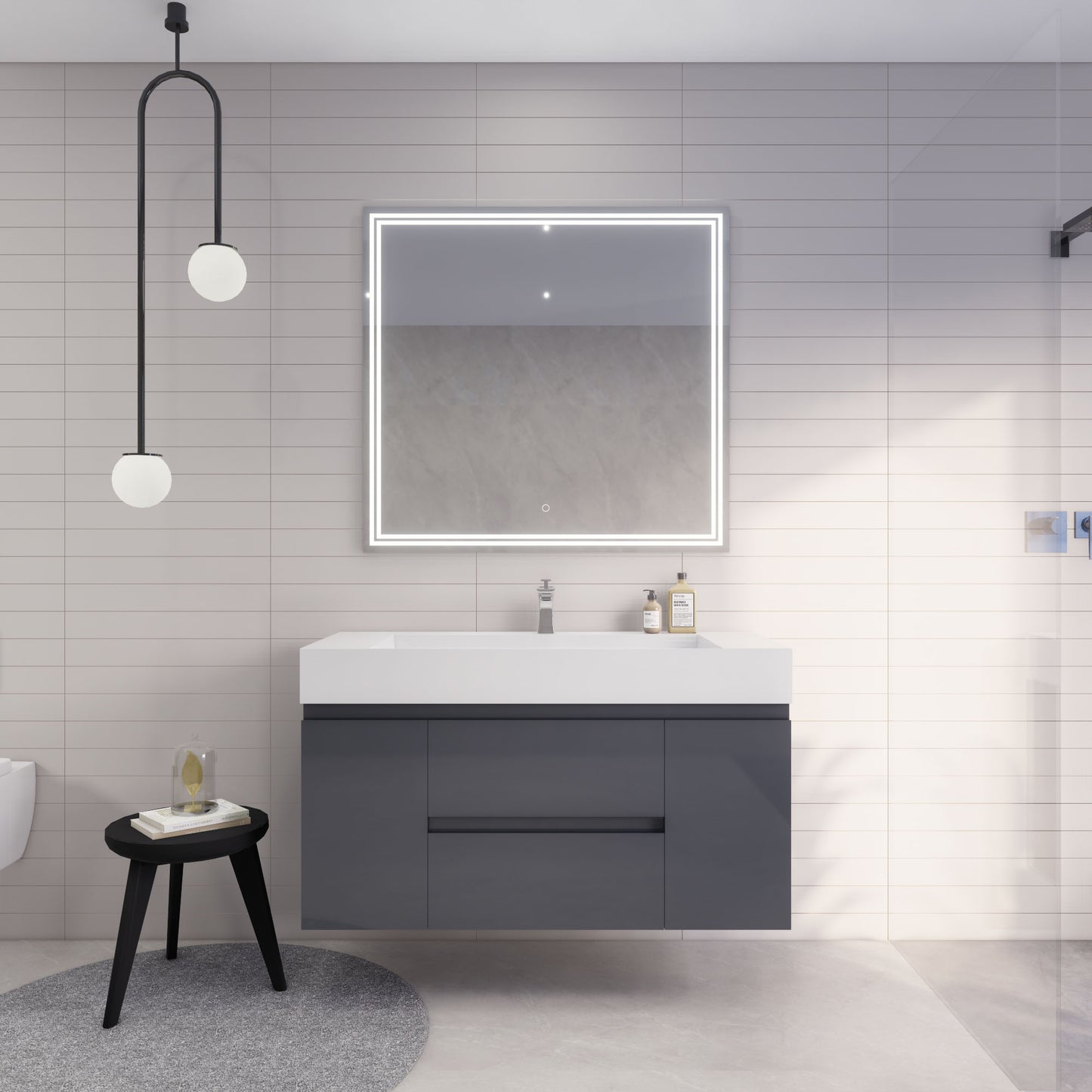 Monterey 48" Glossy Gray Wall Mounted Vanity with Reinforced Acrylic Sink