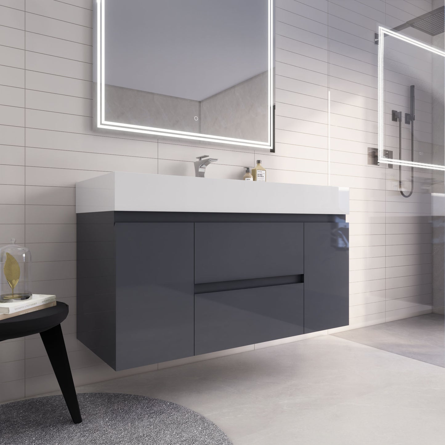 Monterey 48" Glossy Gray Wall Mounted Vanity with Reinforced Acrylic Sink