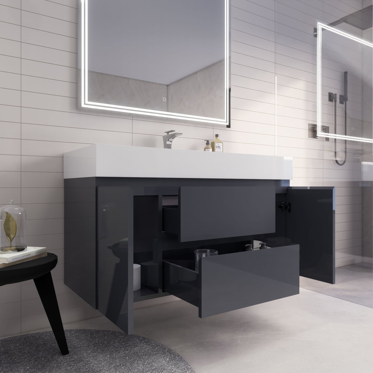 Monterey 48" Glossy Gray Wall Mounted Vanity with Reinforced Acrylic Sink