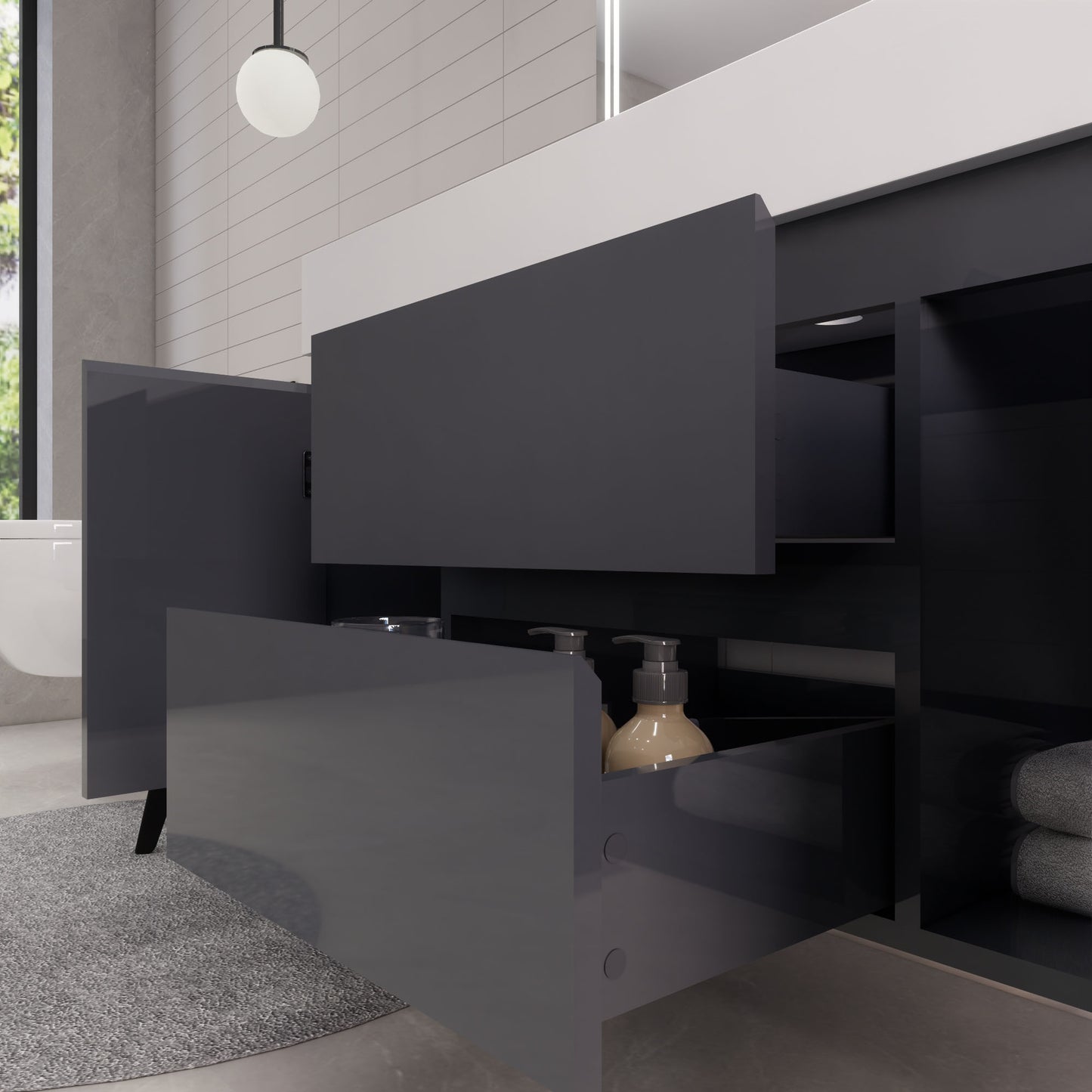 Monterey 48" Glossy Gray Wall Mounted Vanity with Reinforced Acrylic Sink