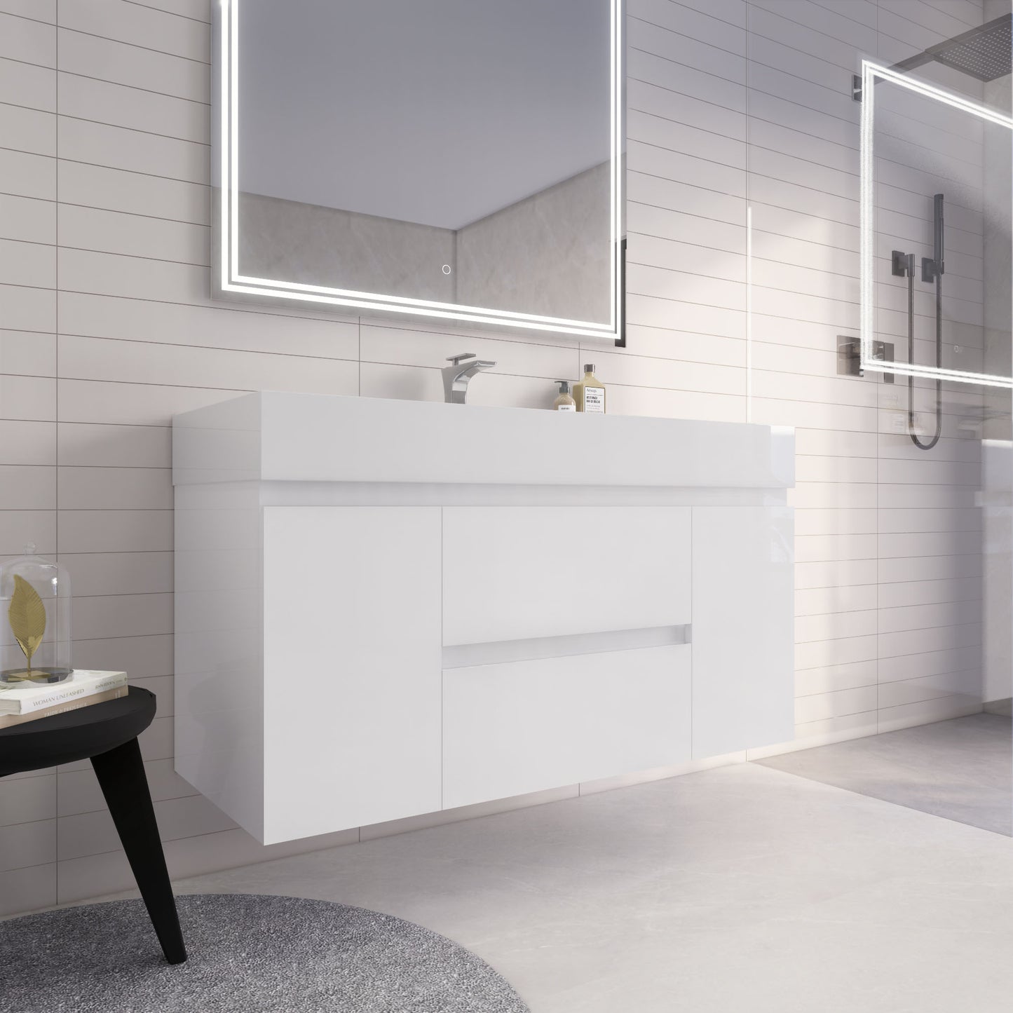 Monterey 48" Glossy White Wall Mounted Vanity with Reinforced Acrylic Sink
