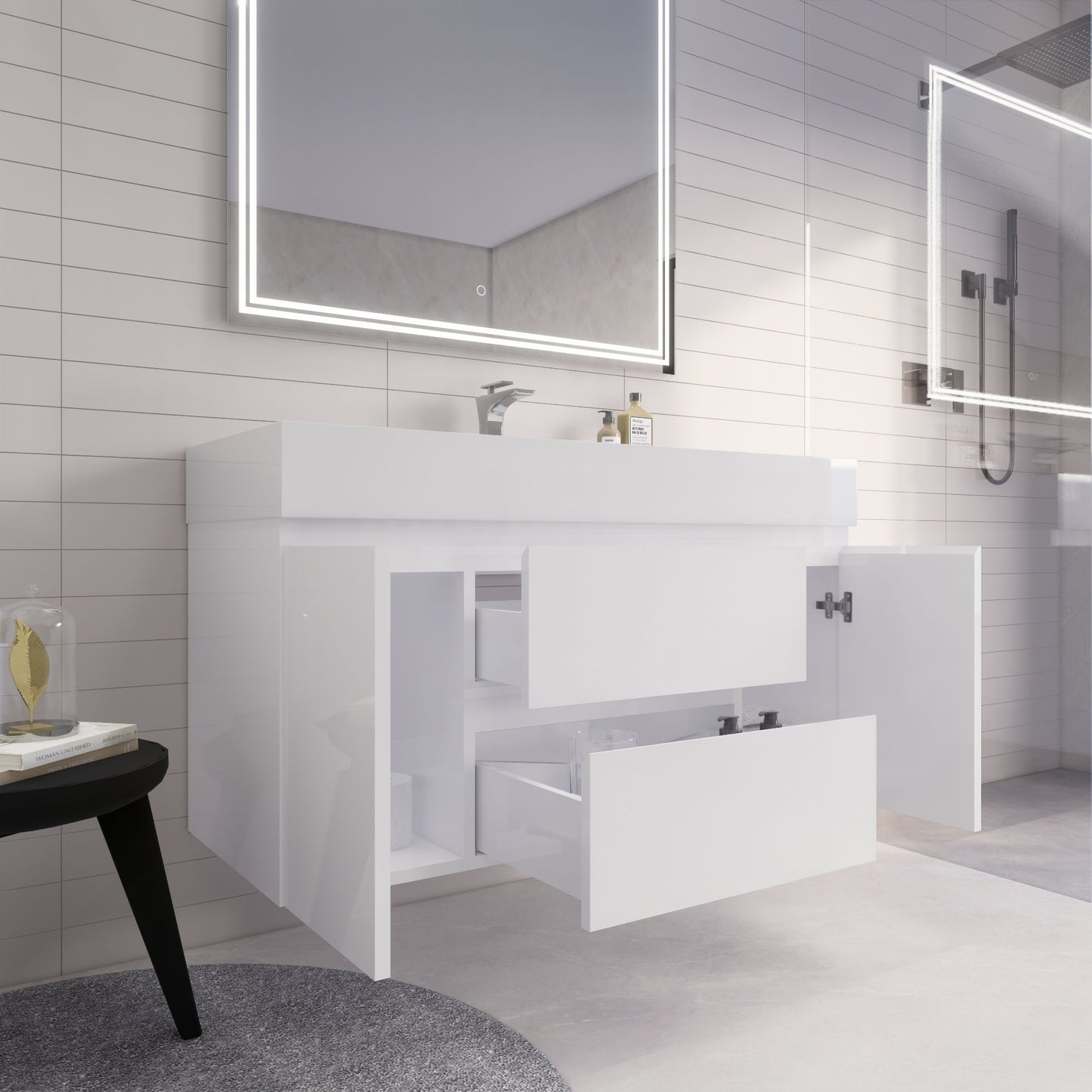 Monterey 48" Glossy White Wall Mounted Vanity with Reinforced Acrylic Sink