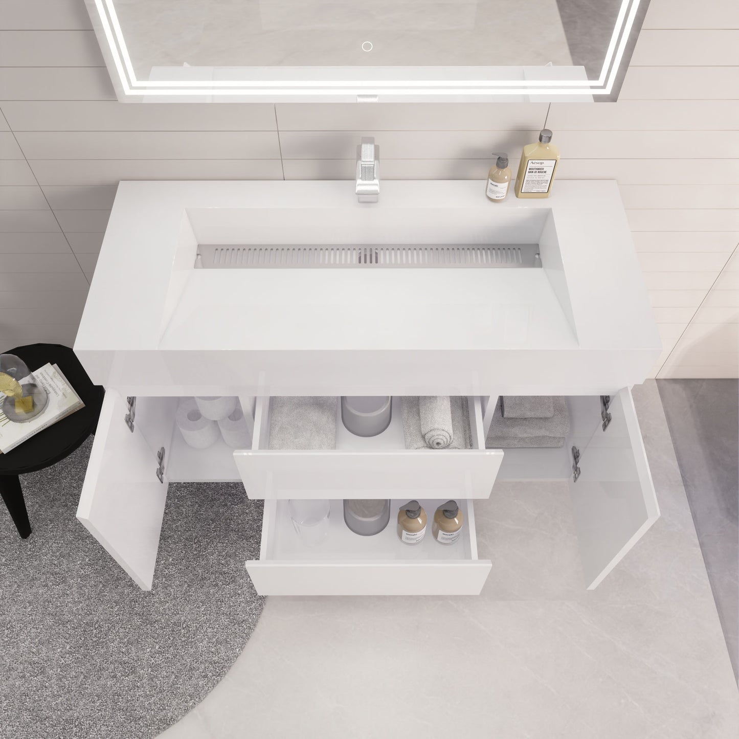 Monterey 48" Glossy White Wall Mounted Vanity with Reinforced Acrylic Sink