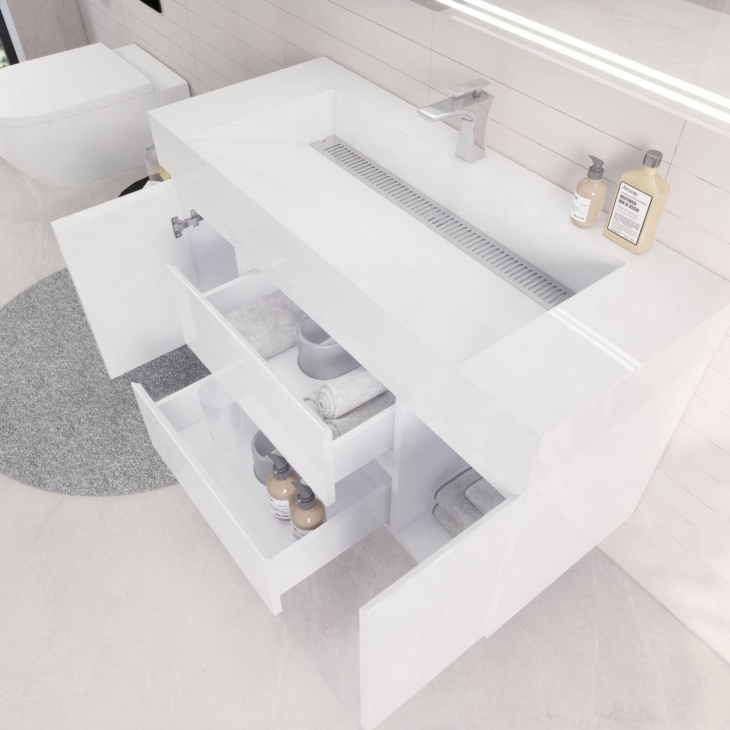 Monterey 48" Glossy White Wall Mounted Vanity with Reinforced Acrylic Sink