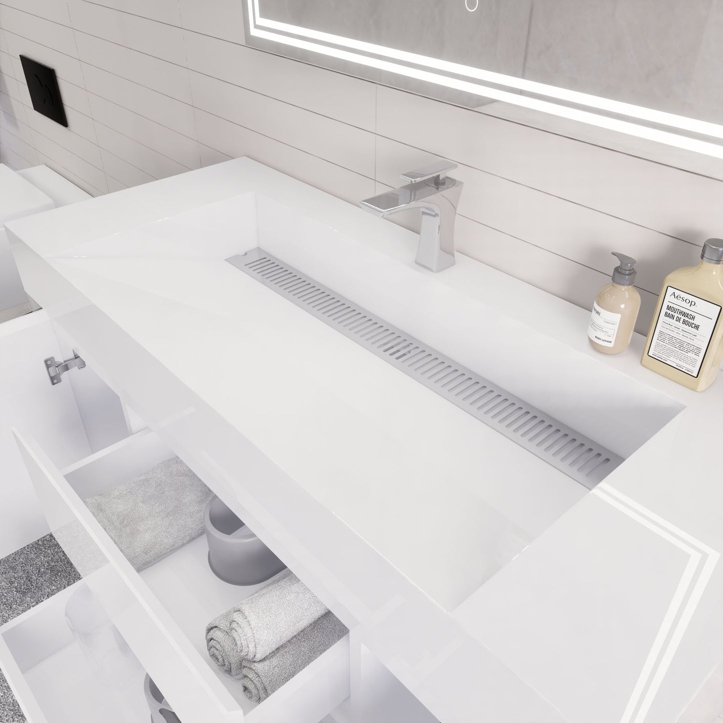Monterey 48" Glossy White Wall Mounted Vanity with Reinforced Acrylic Sink