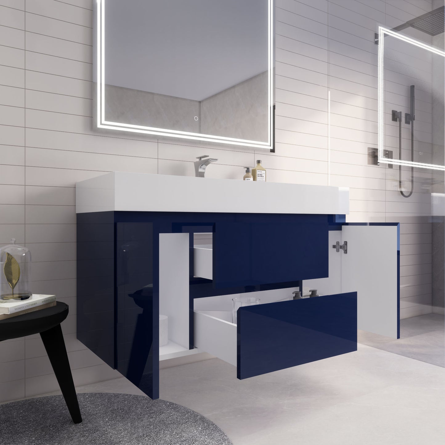 Monterey 48" Night Blue Wall Mounted Vanity with Reinforced Acrylic Sink