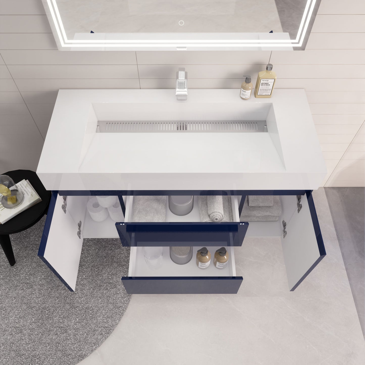 Monterey 48" Night Blue Wall Mounted Vanity with Reinforced Acrylic Sink